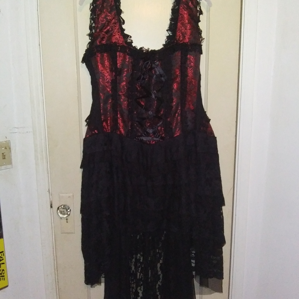 Ophelie burlesque corset dress in red king brocade